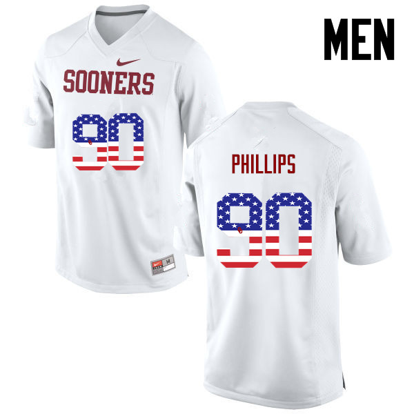 Oklahoma Sooners #90 Jordan Phillips College Football USA Flag Fashion Jerseys-White